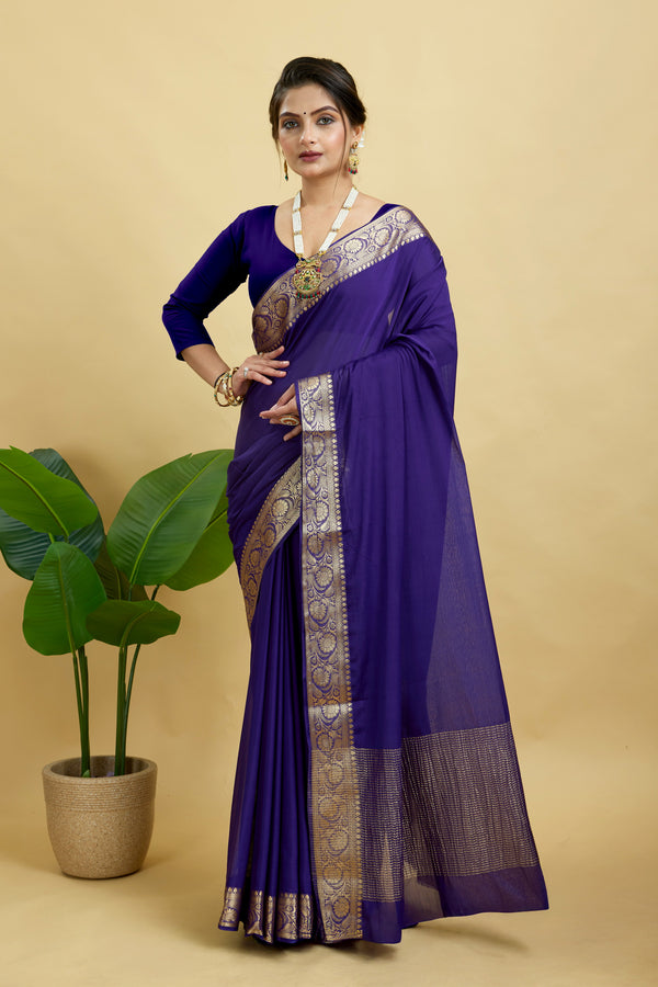 Blue Woven Chinnon Silk Saree