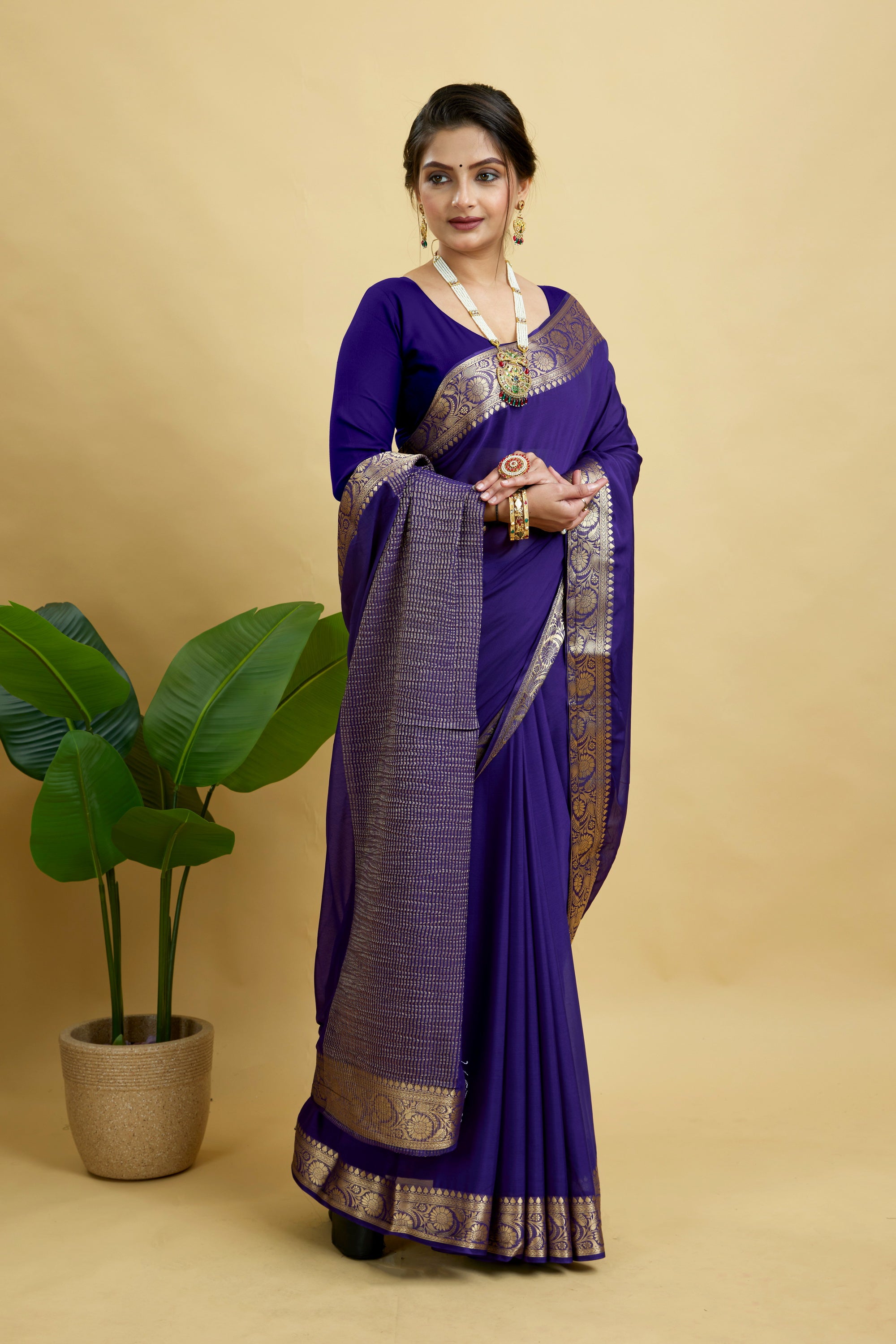 Blue Woven Chinnon Silk Saree