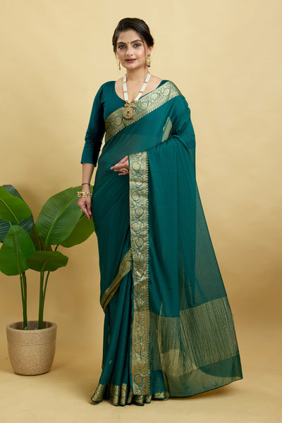 Green Woven Chinnon Silk Saree