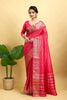 Dark Pink Woven Jacquard Cotton Silk Saree