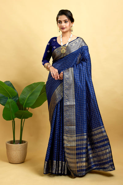 Navy Woven Jacquard Cotton Silk Saree