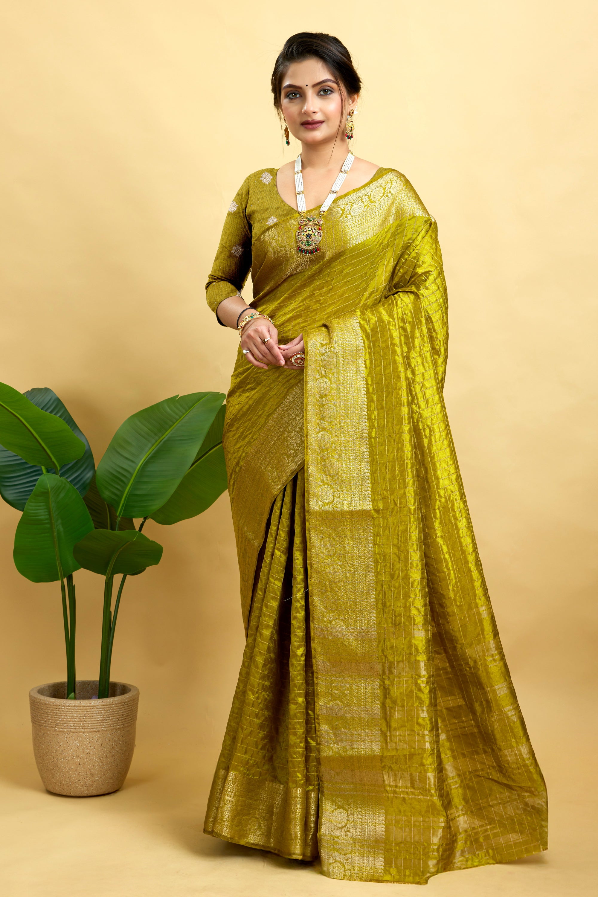 Green Woven Jacquard Cotton Silk Saree
