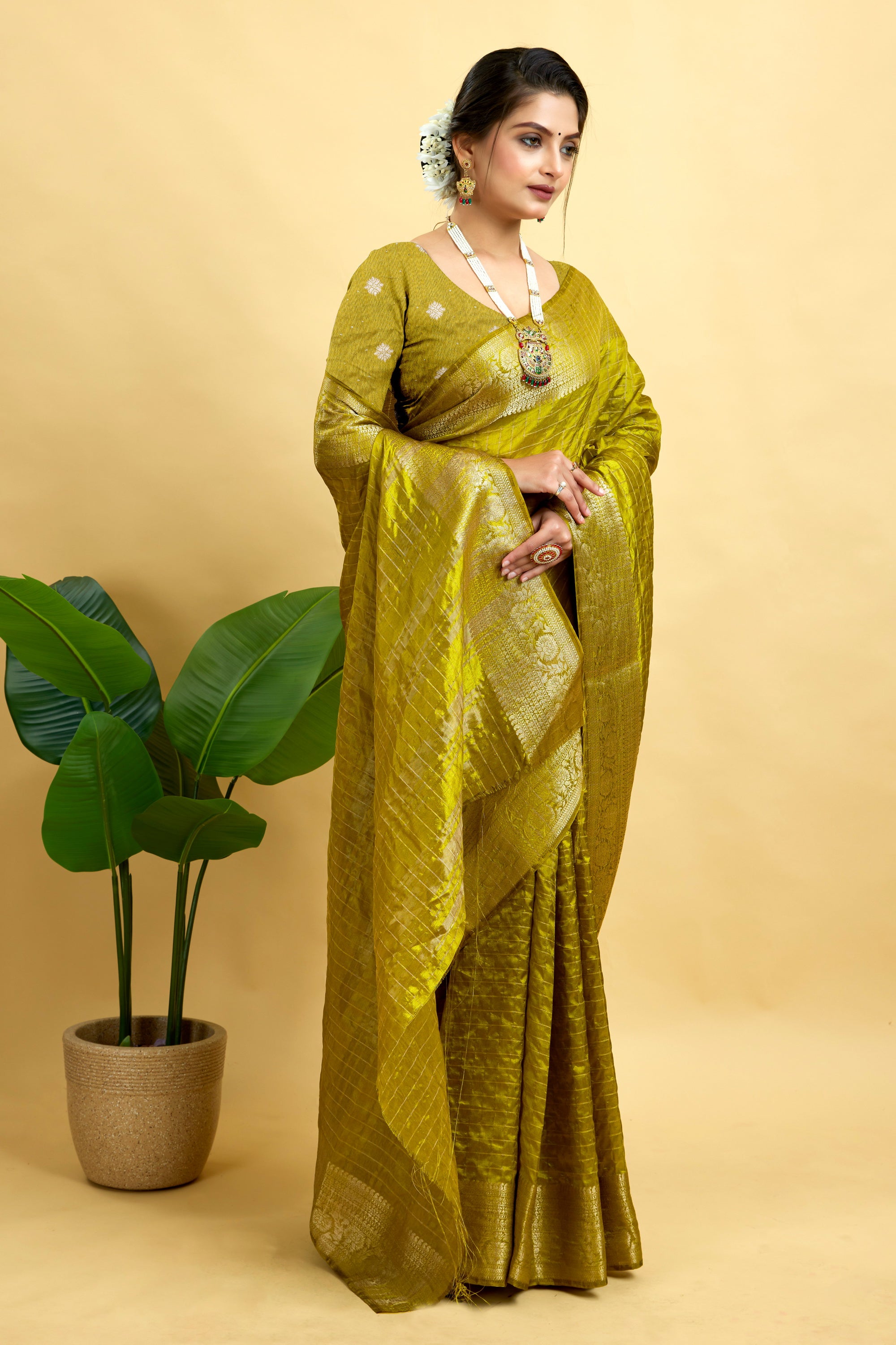 Green Woven Jacquard Cotton Silk Saree
