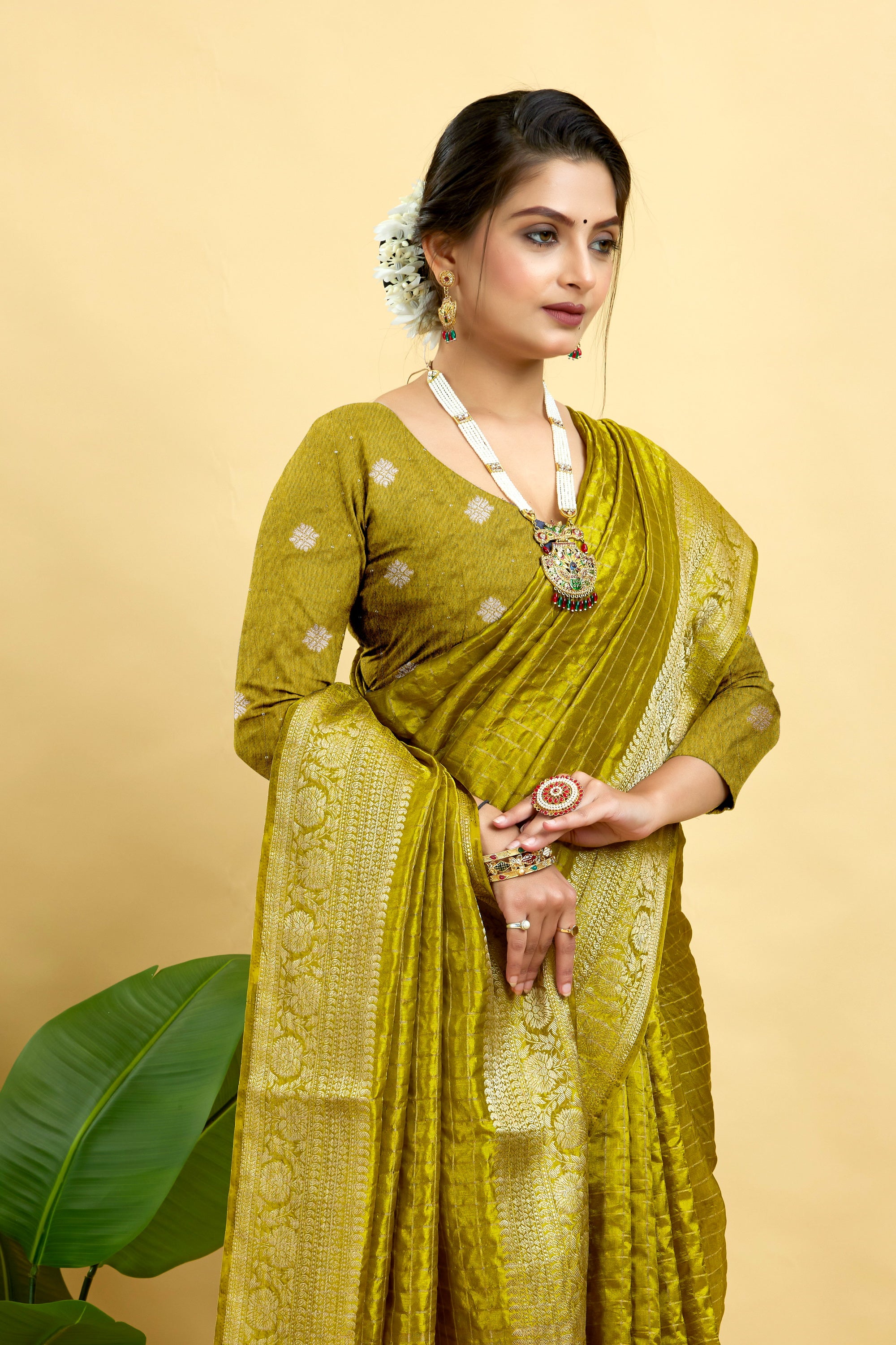 Green Woven Jacquard Cotton Silk Saree