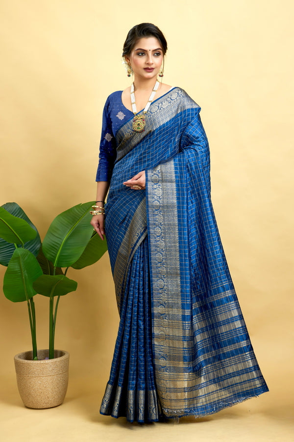 Royal Blue Woven Jacquard Cotton Silk Saree