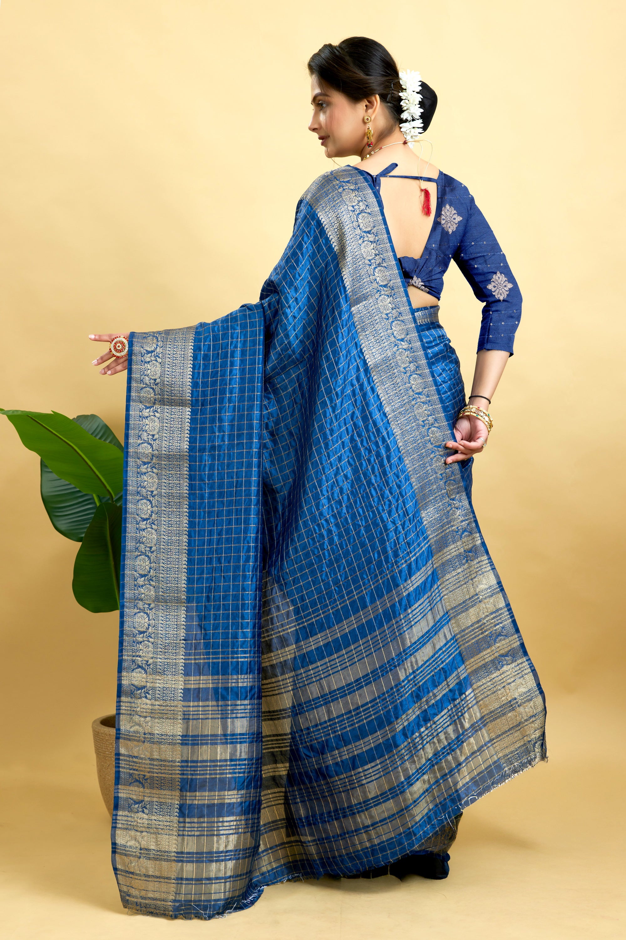 Royal Blue Woven Jacquard Cotton Silk Saree