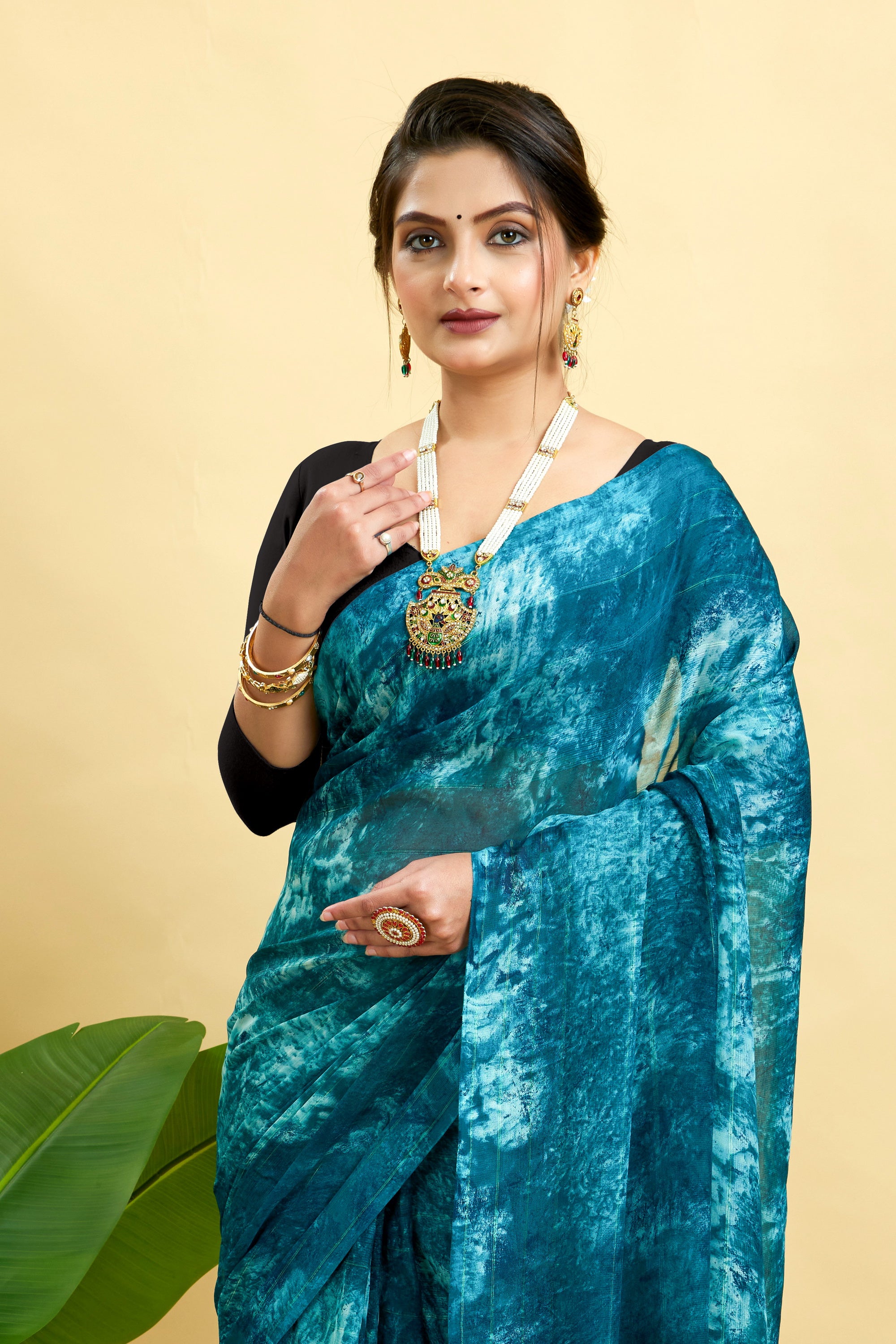 Light Blue Ready To Wear Marble Dyed Rangoli Silk Saree