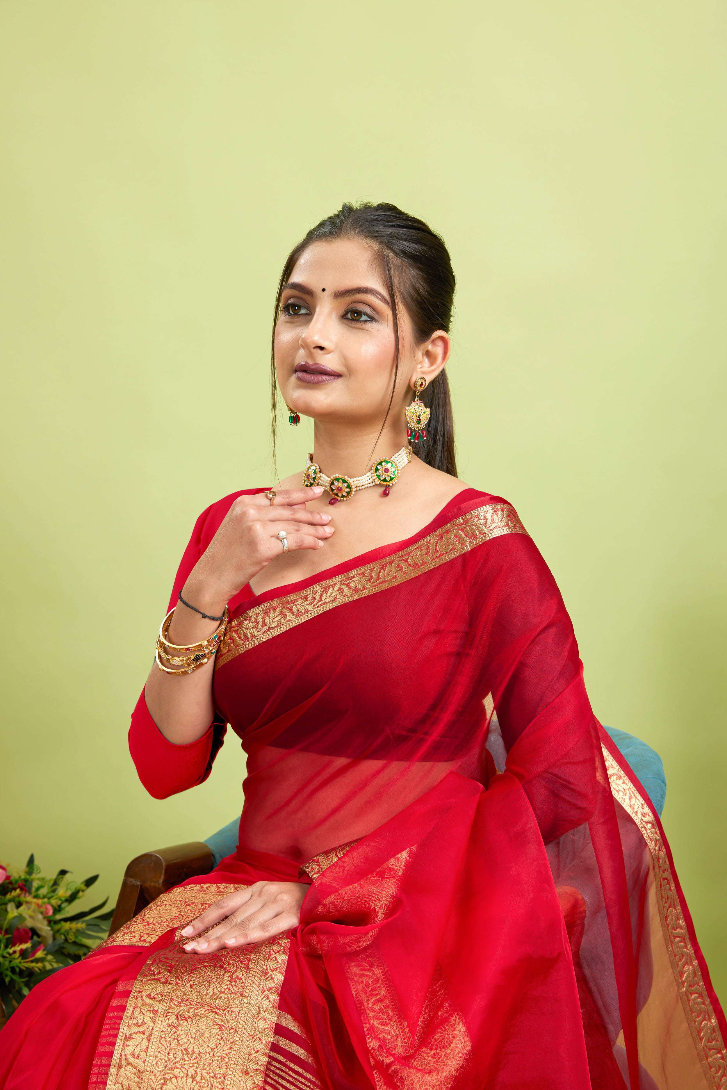 Red Woven Organza Soft Jacquard Saree