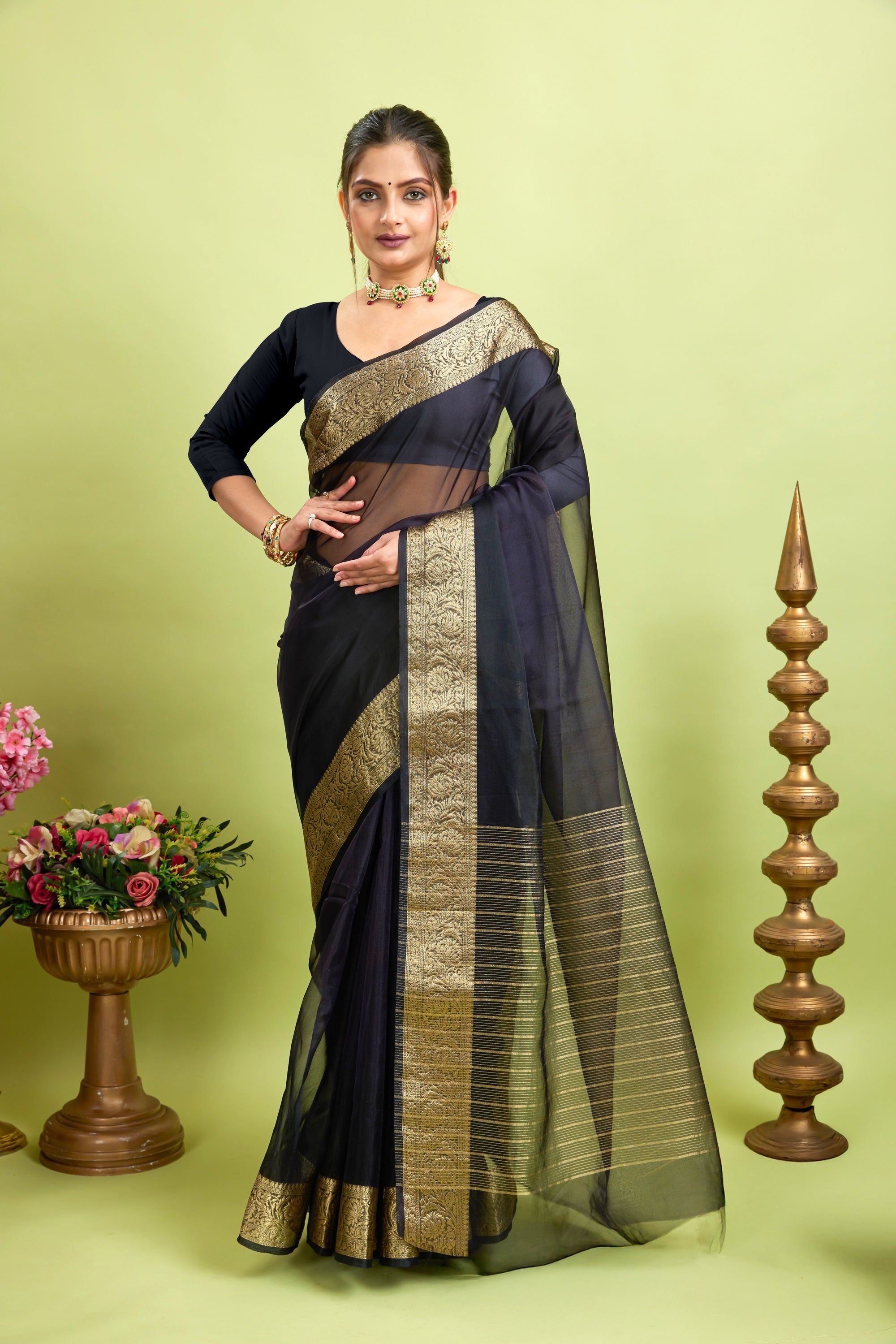 Black Woven Organza Soft Jacquard Saree