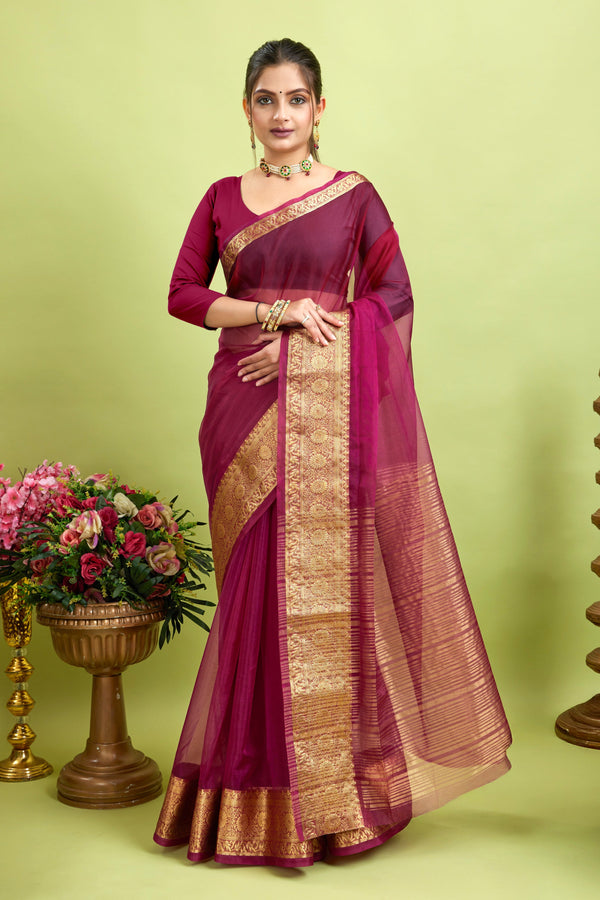 Purple Woven Organza Soft Jacquard Saree