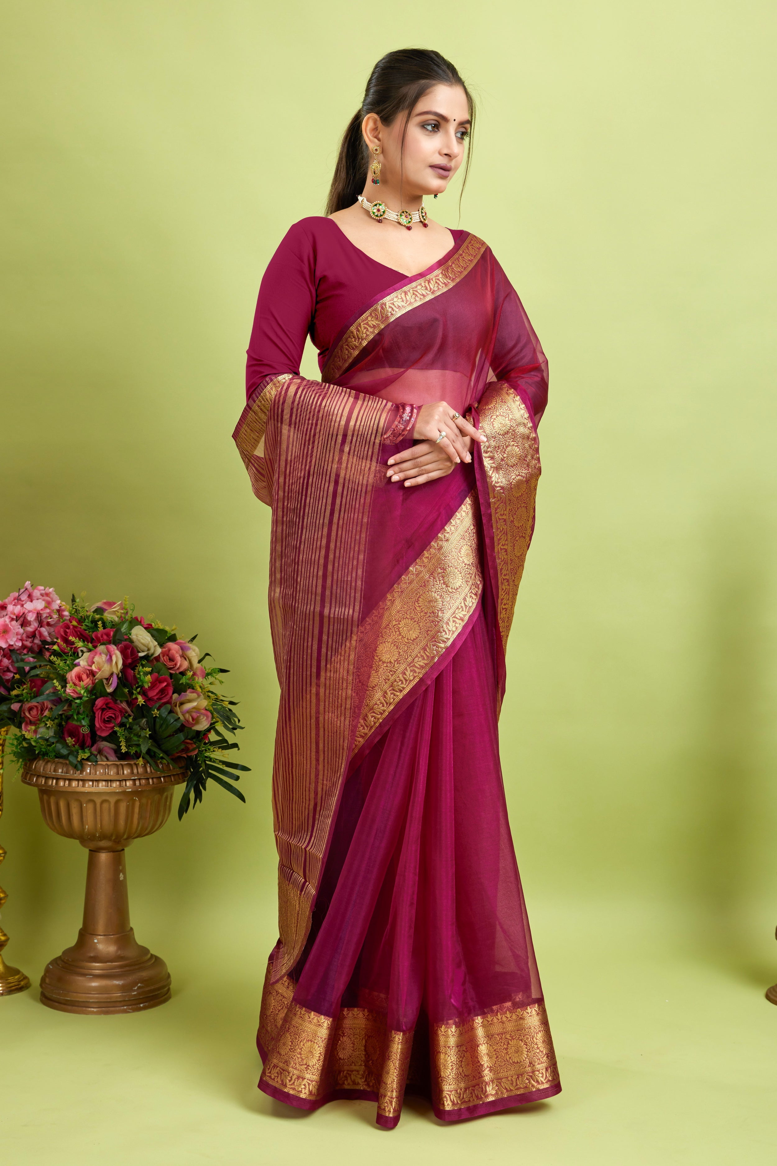 Purple Woven Organza Soft Jacquard Saree