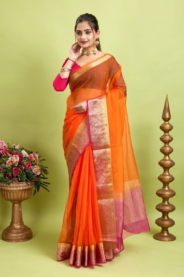 Orange Woven Organza Soft Jacquard Saree