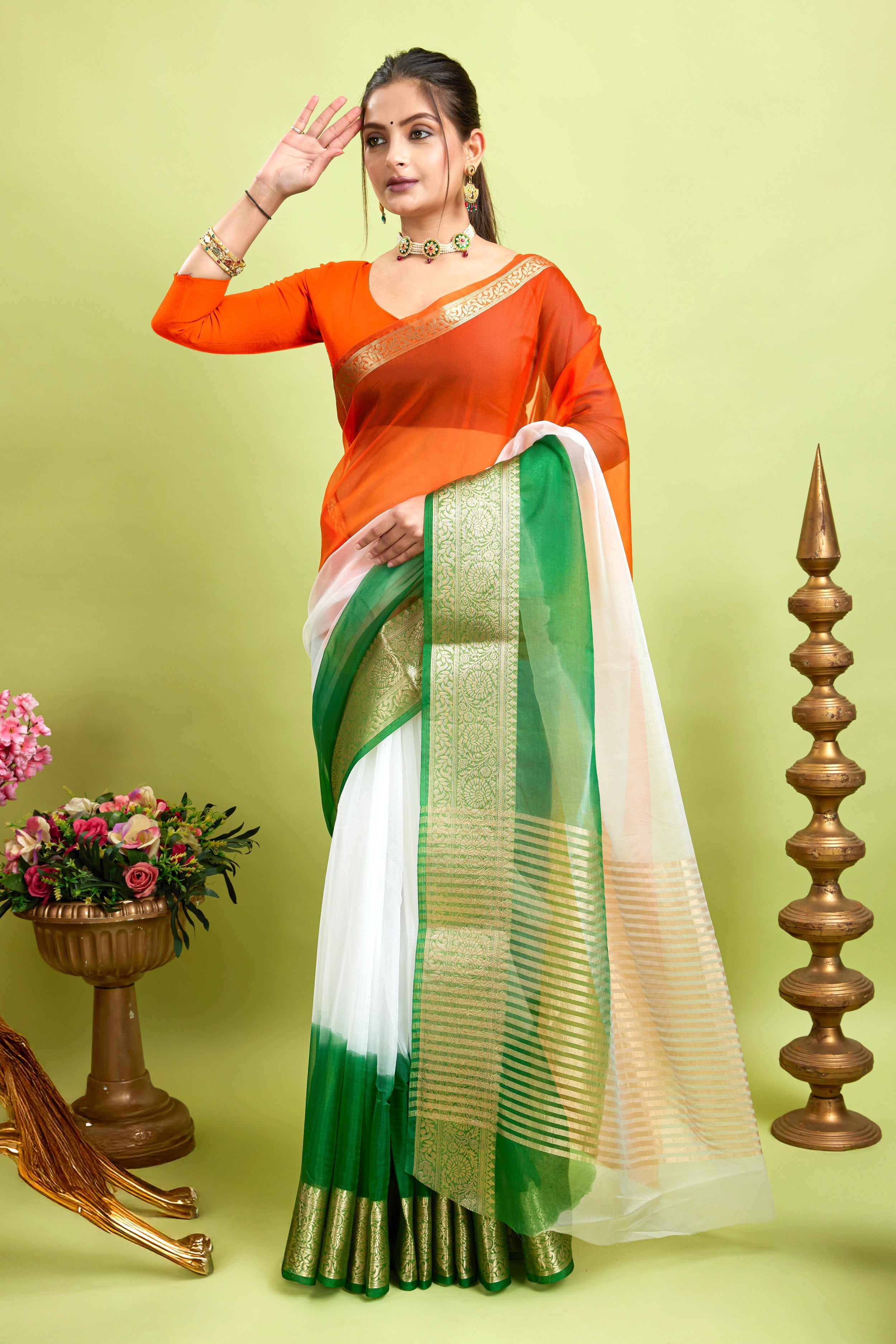Multicolor Woven Organza Soft Jacquard Saree