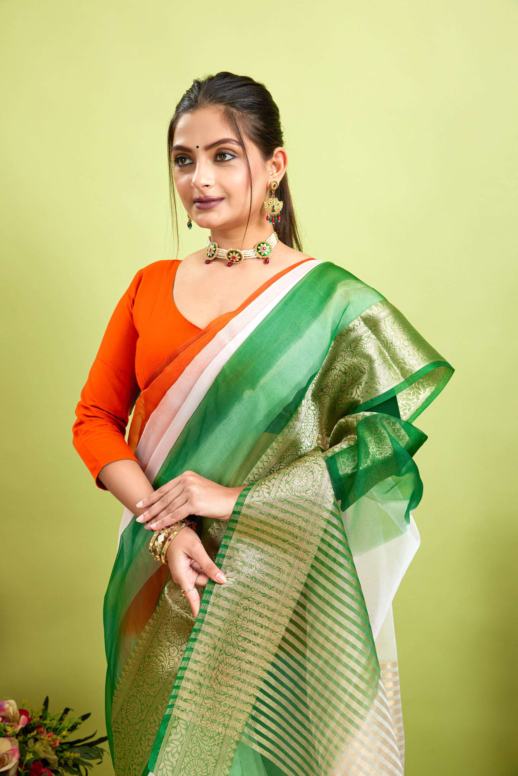 Multicolor Woven Organza Soft Jacquard Saree