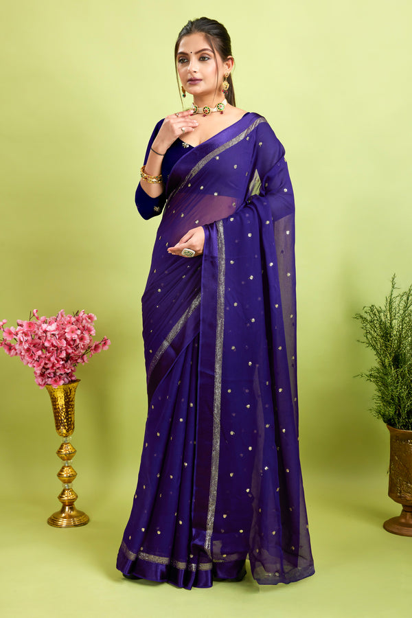 Navy Embroidered Georgette Saree