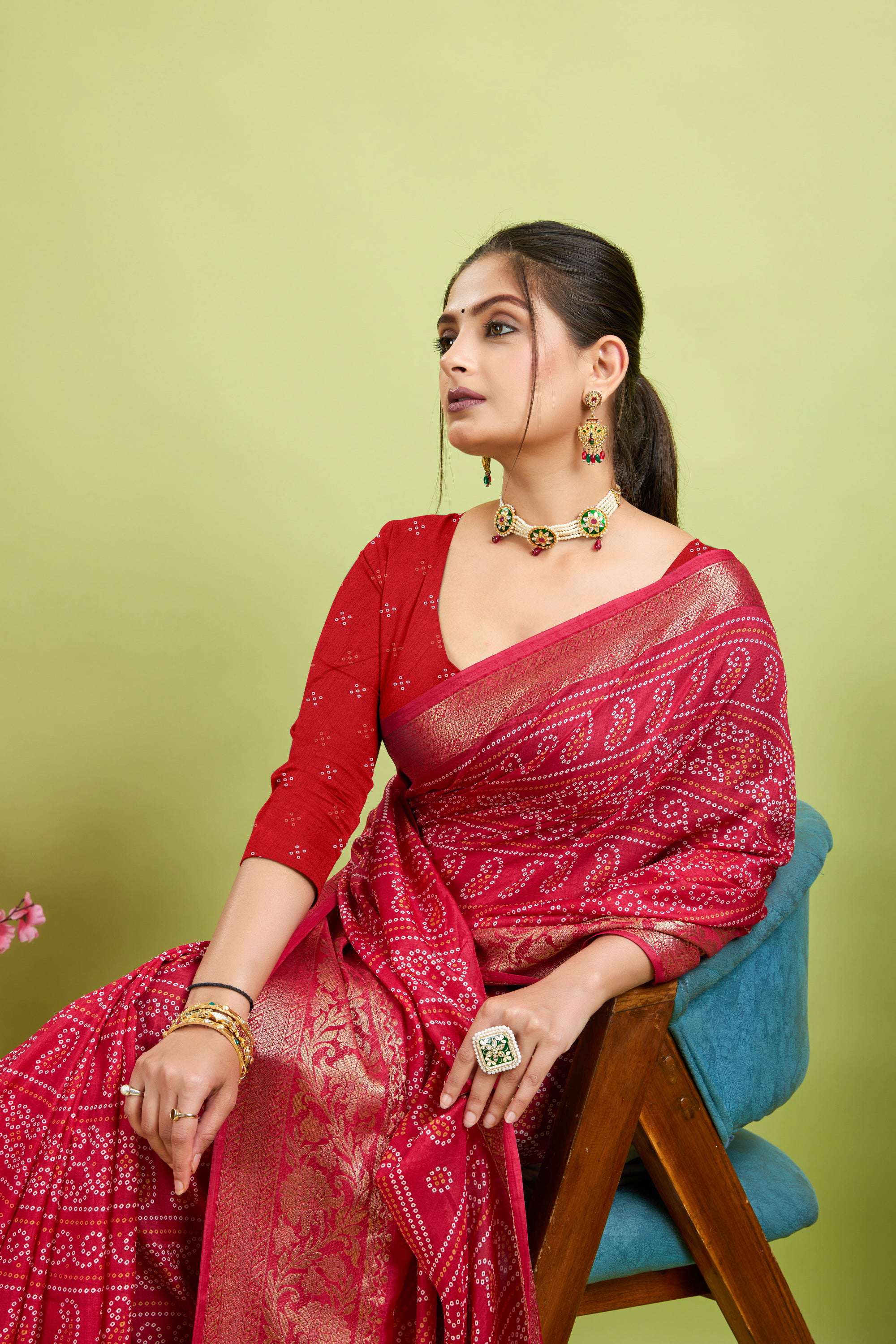 Pink Bandhani Print Soft Dola Cotton Kanjivaram Saree