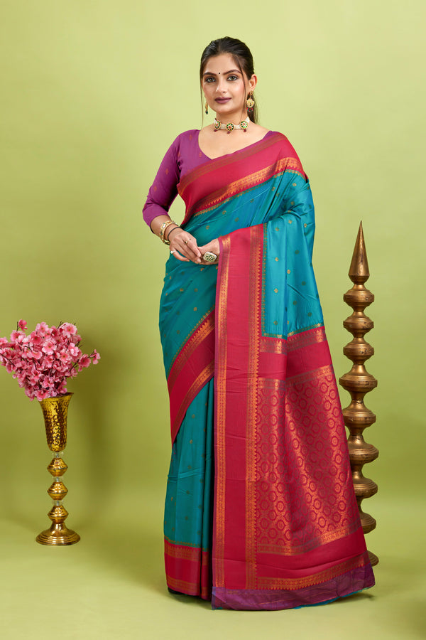 Mint Narayan Border Silk Blend Saree