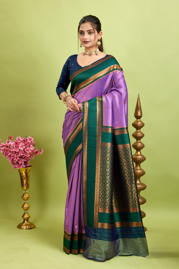 Lavender Narayan Border Silk Blend Saree