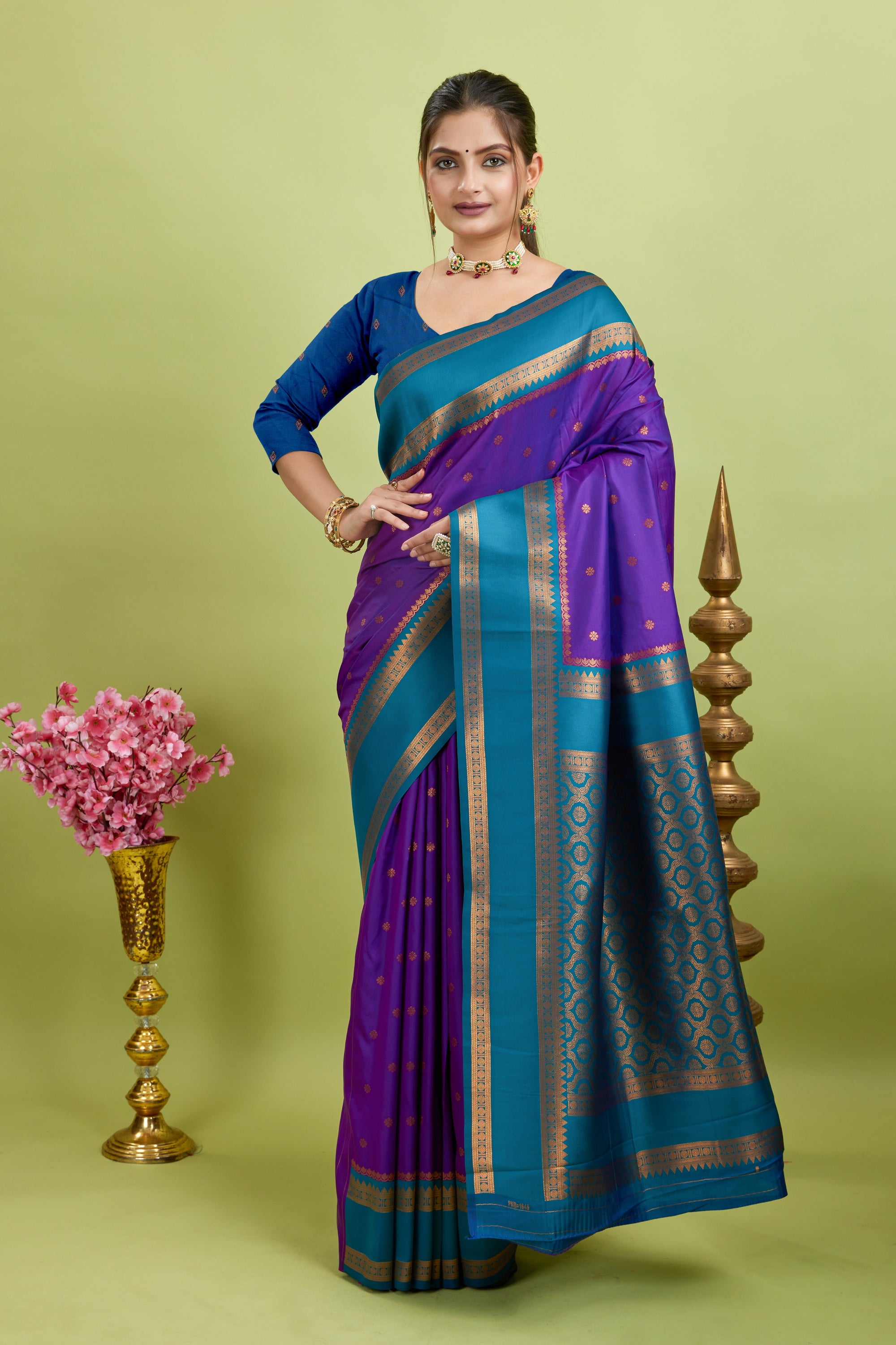 Purple Narayan Border Silk Blend Saree