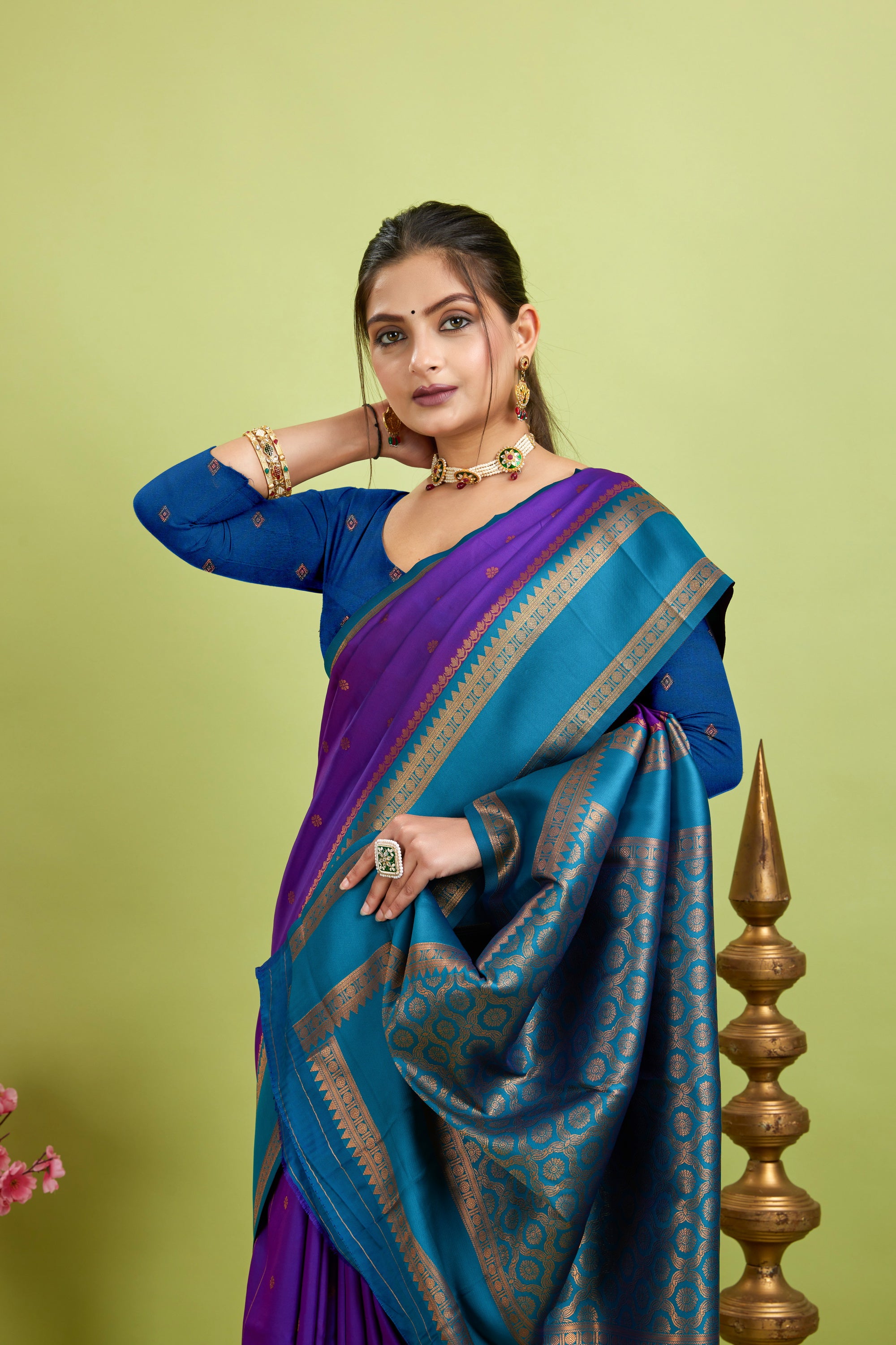 Purple Narayan Border Silk Blend Saree