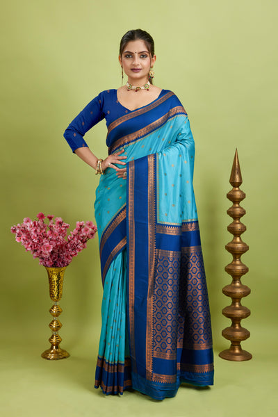 Light Blue Narayan Border Silk Blend Saree