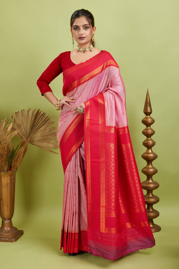 Baby Pink Narayan Border Silk Blend Saree