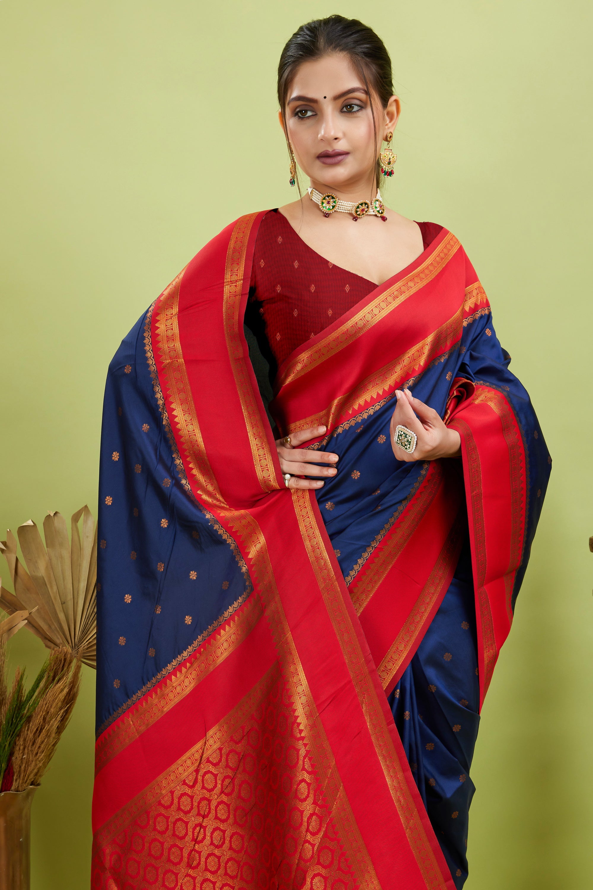 Royal Blue Narayan Border Silk Blend Saree