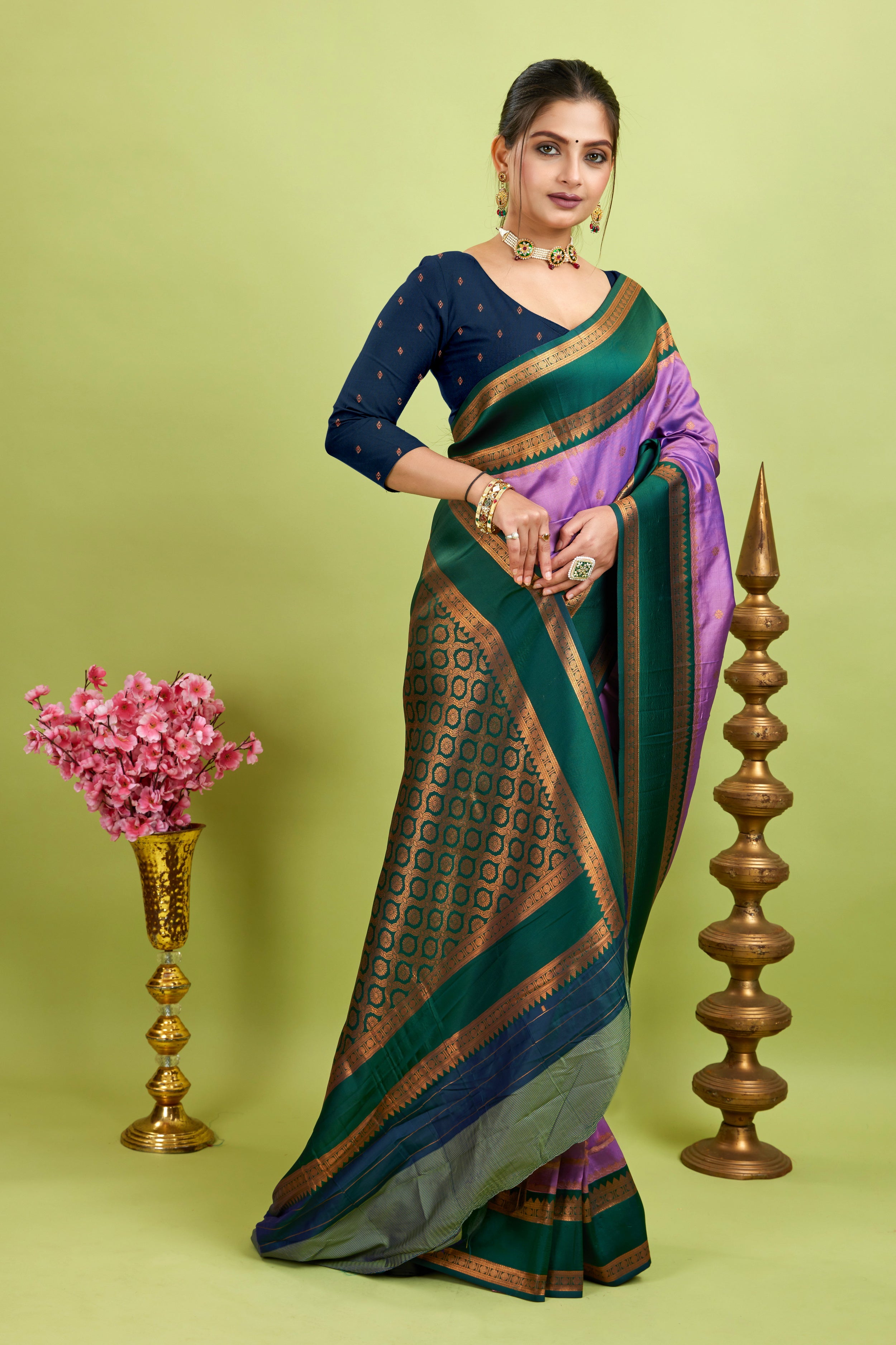 Lavender Narayan Border Silk Blend Saree