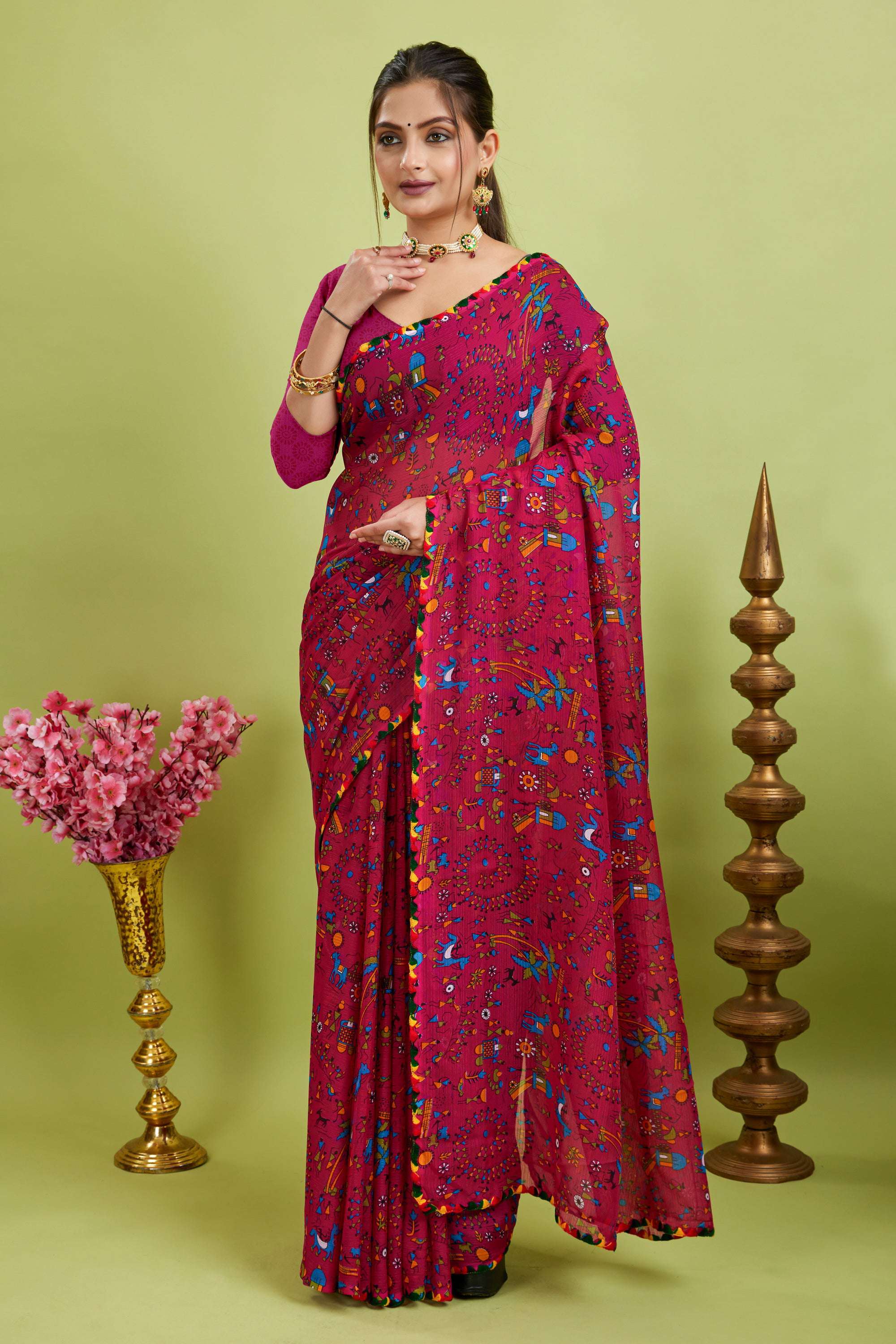 Pink Floral Printed Georgette Saree
