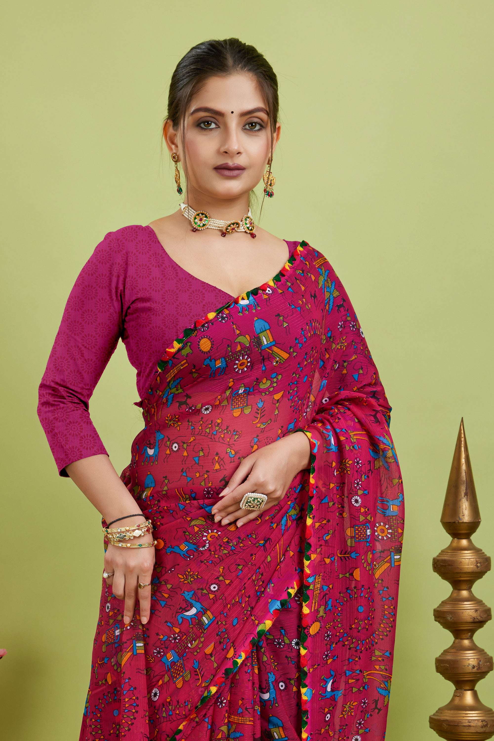 Pink Floral Printed Georgette Saree