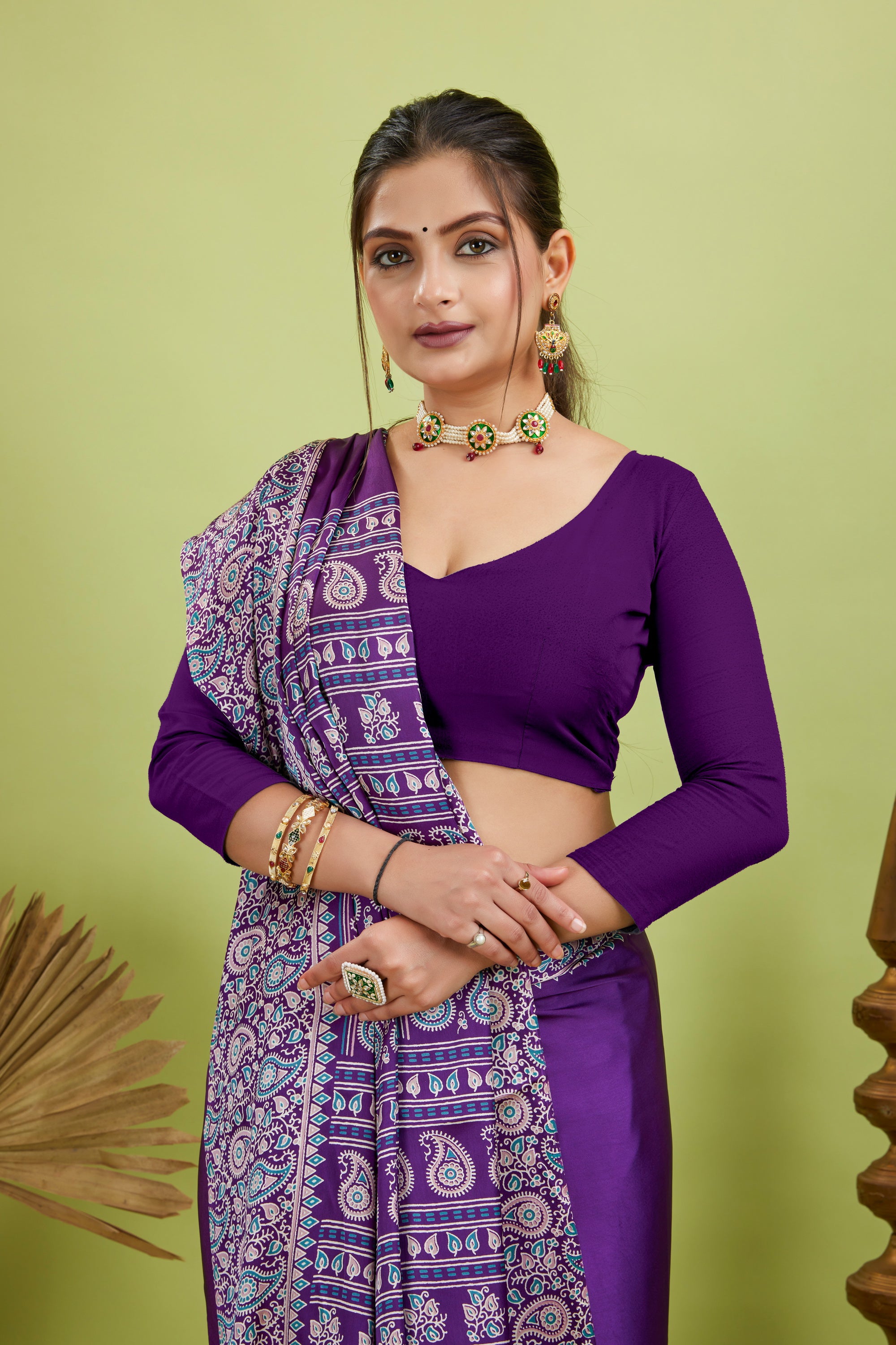 Purple Ajrakh Printed Silk Saree