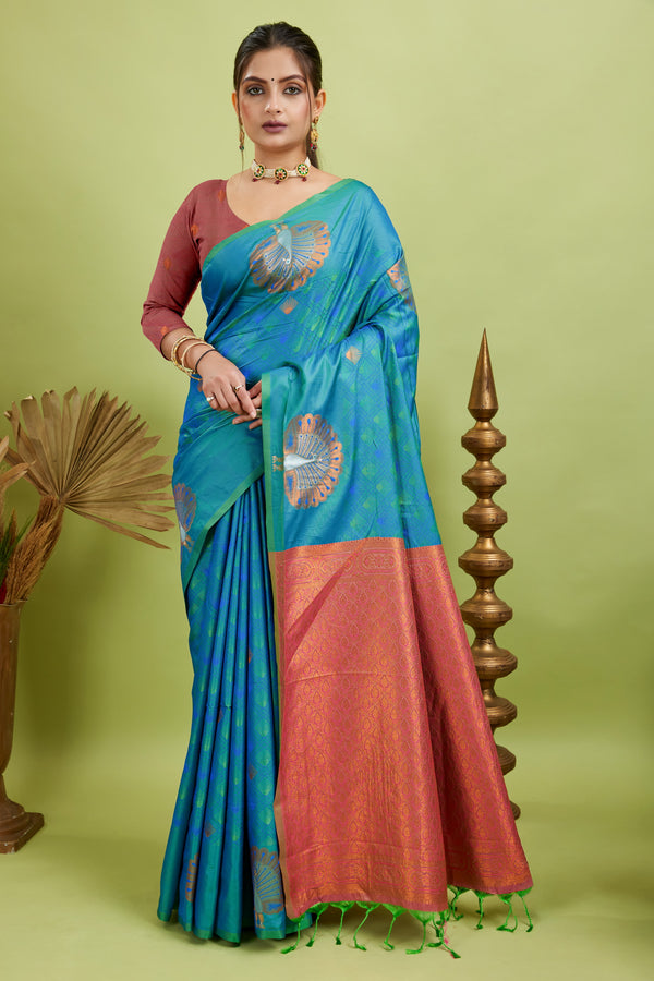 Banarasi Handloom With Refined Copper Zari Work Print Saree