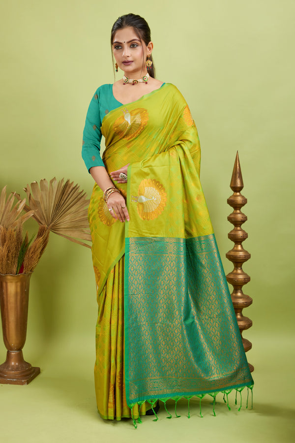 Neon Green Handloom Woven Banarasi Silk Saree