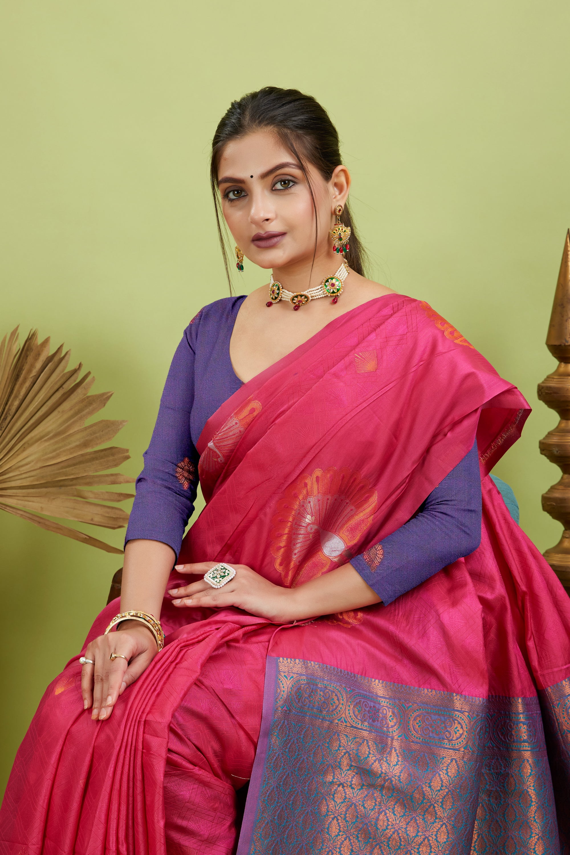 Pink Handloom Woven Banarasi Silk Saree