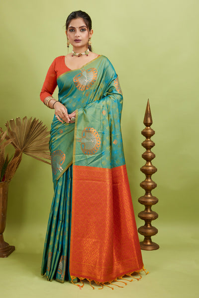 Green Handloom Woven Banarasi Silk Saree