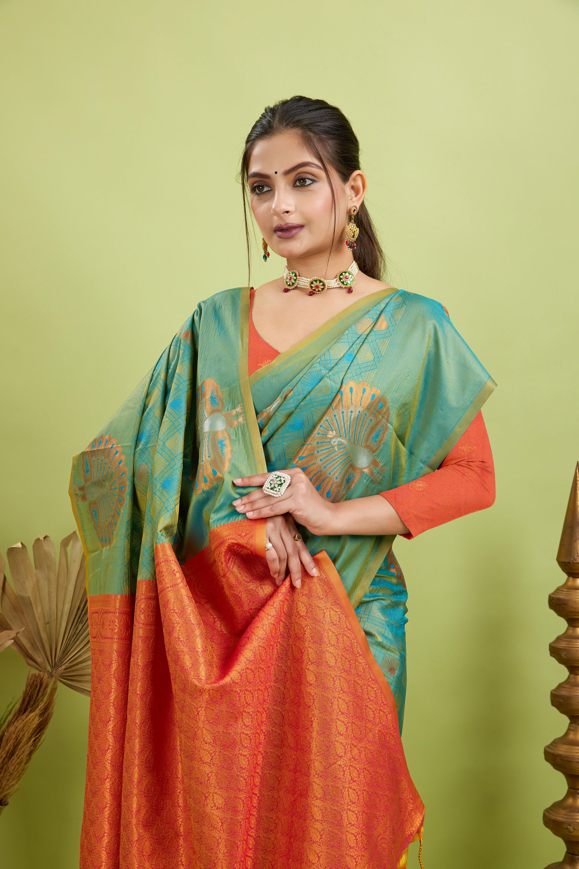 Green Handloom Woven Banarasi Silk Saree
