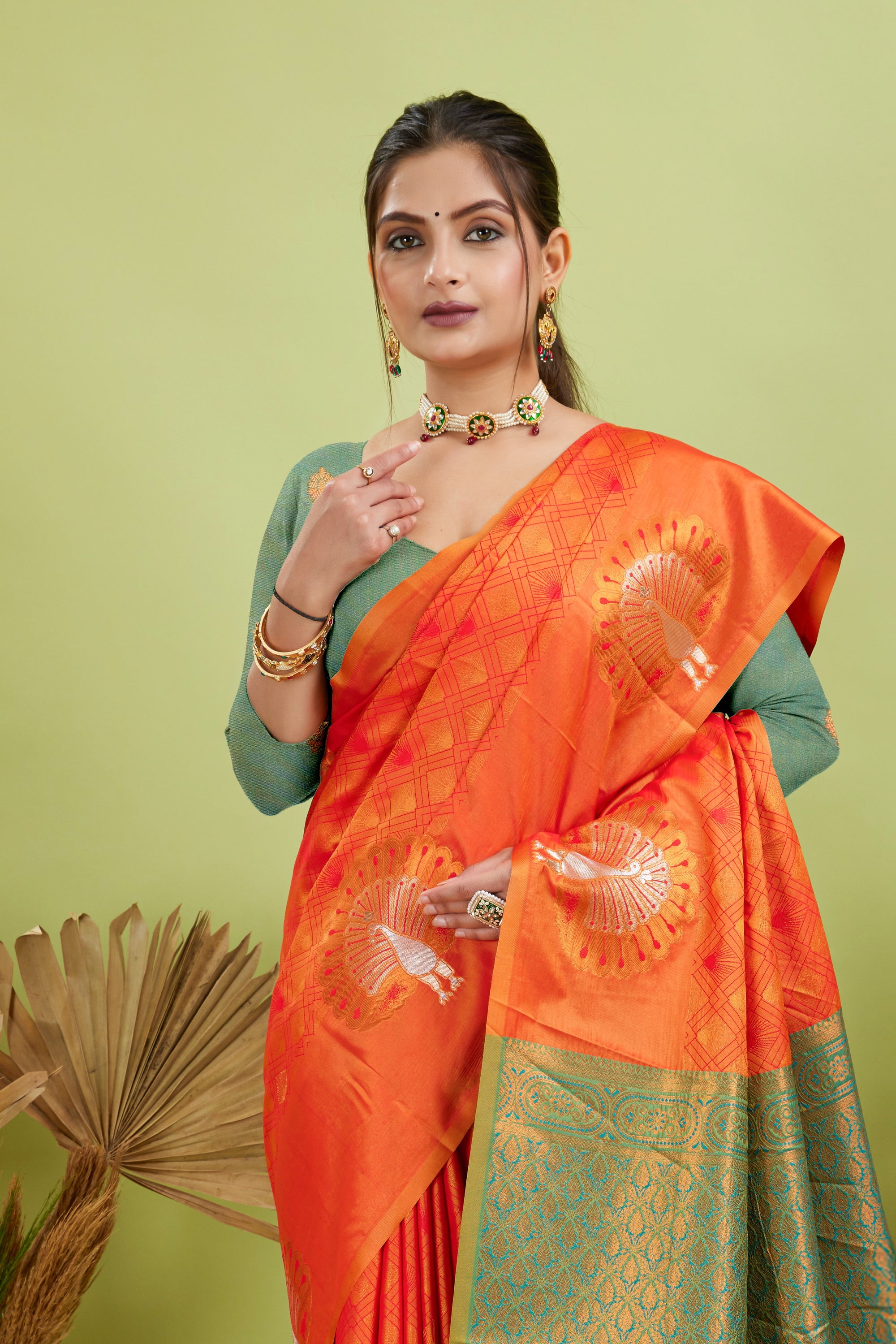 Orange Handloom Woven Banarasi Silk Saree