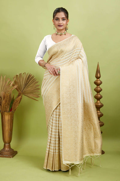 White Woven Banarasi Khadi Silk Saree