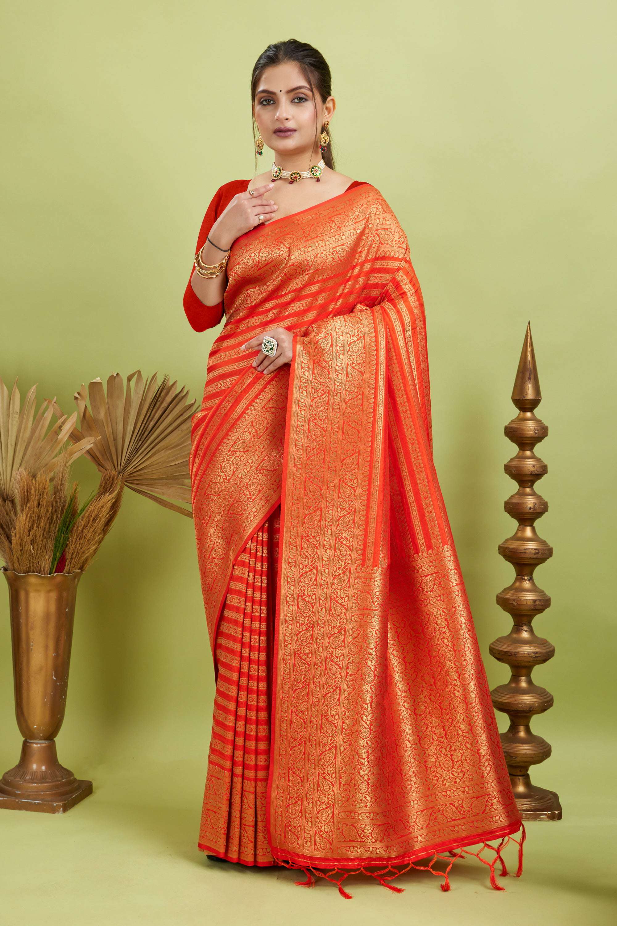 Orange Woven Banarasi Khadi Silk Saree