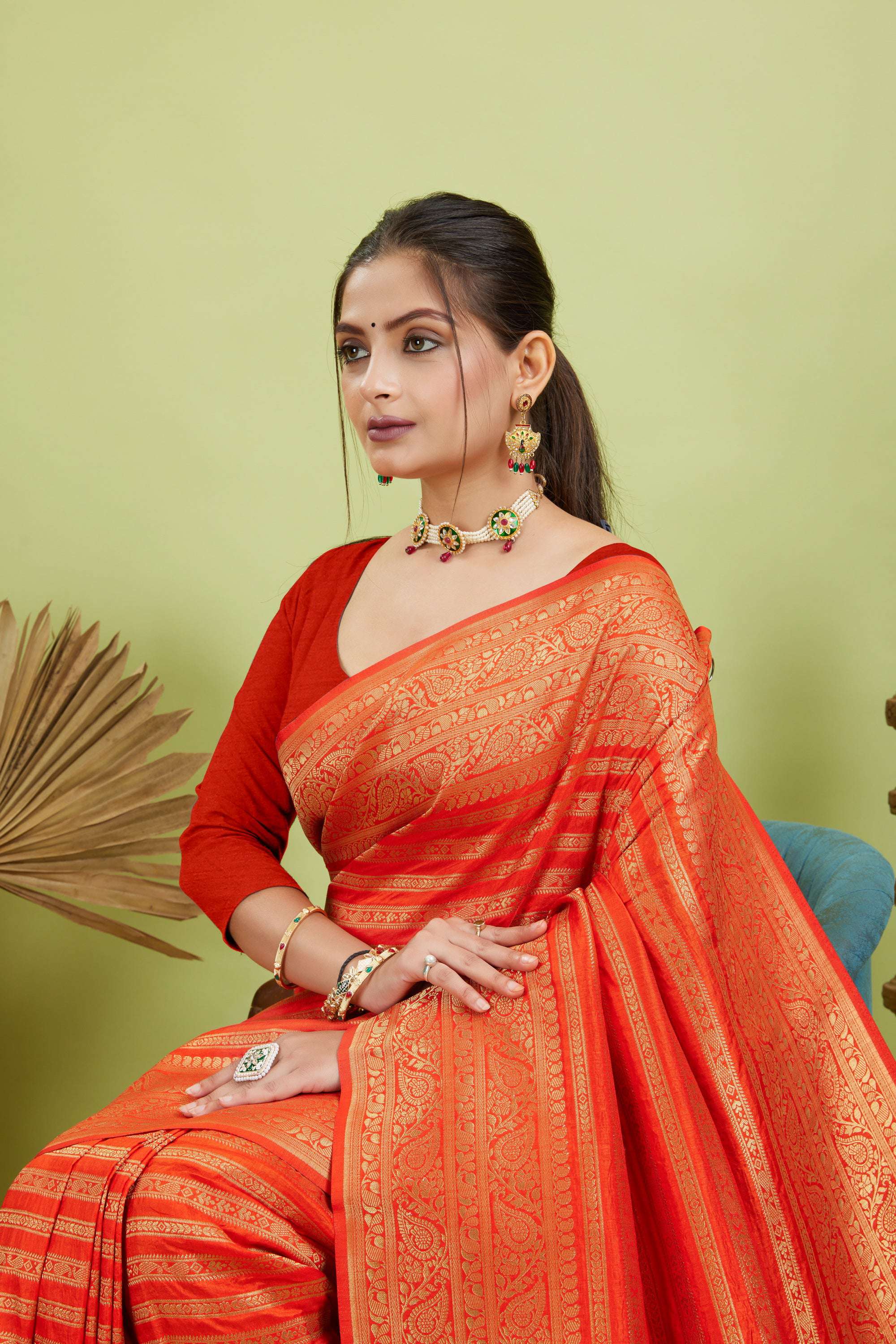 Orange Woven Banarasi Khadi Silk Saree