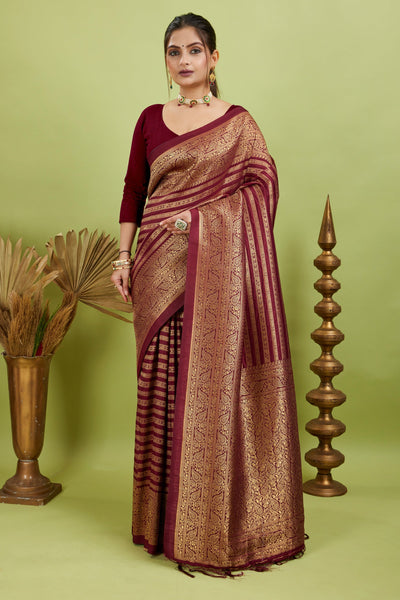 Wine Woven Banarasi Khadi Silk Saree