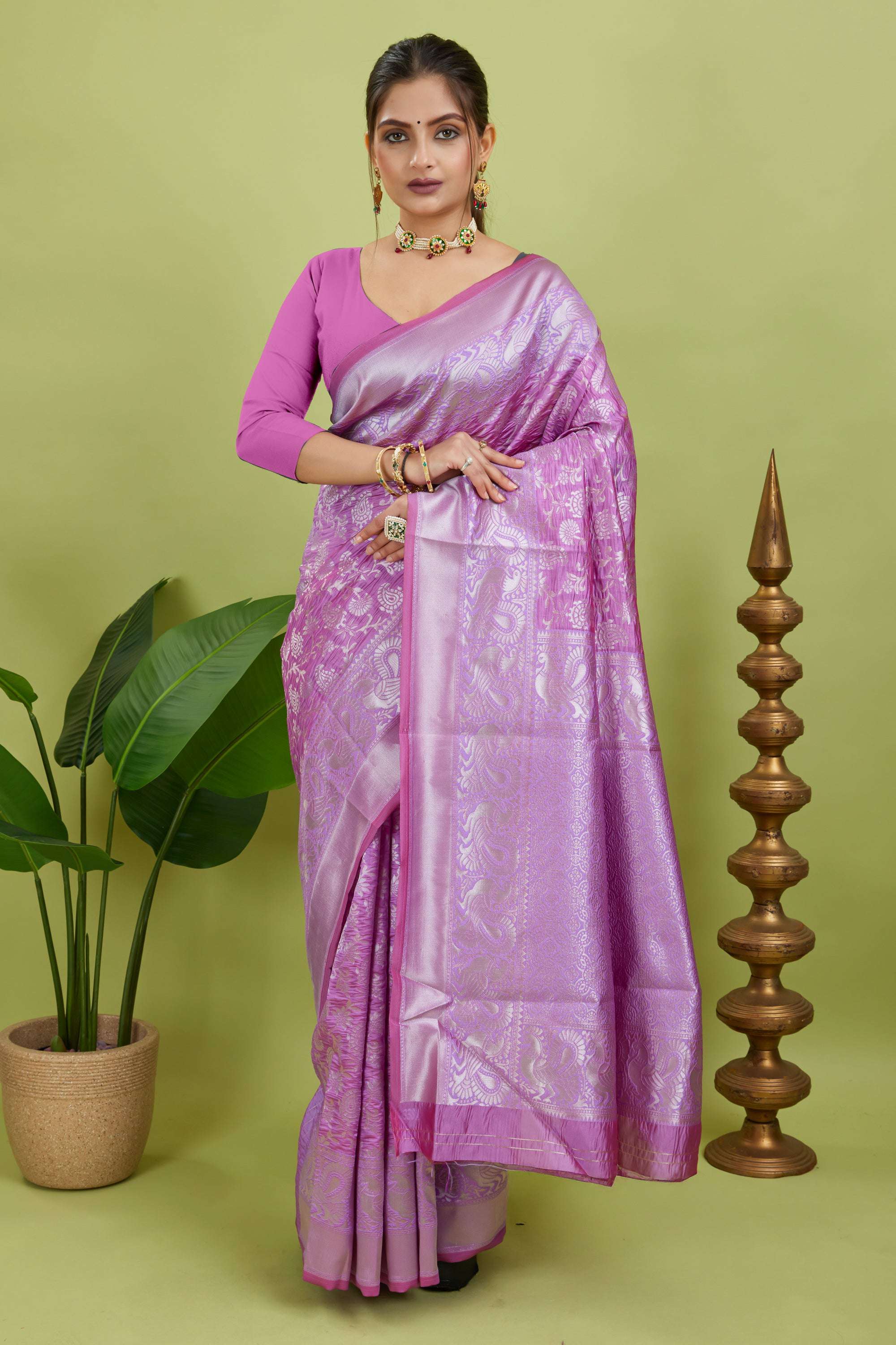 Lavender Woven Banarasi Silk Blend Saree