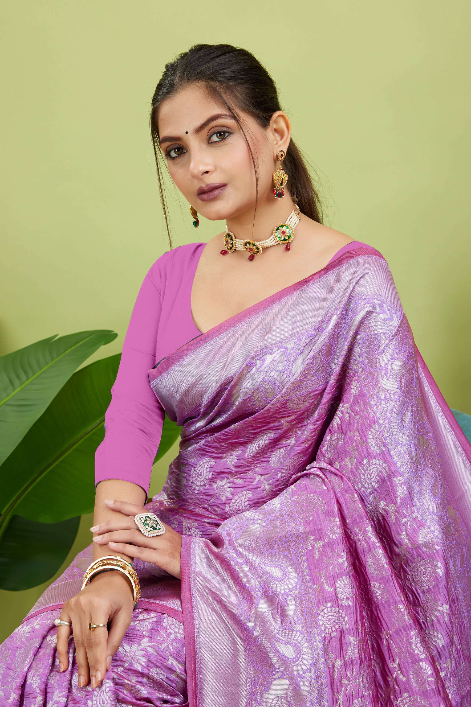 Lavender Woven Banarasi Silk Blend Saree
