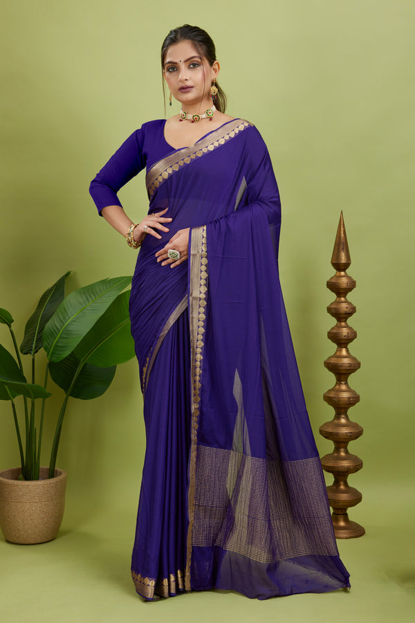 Viscose Soft Crepe Fabric With Zari Border Silk Saree