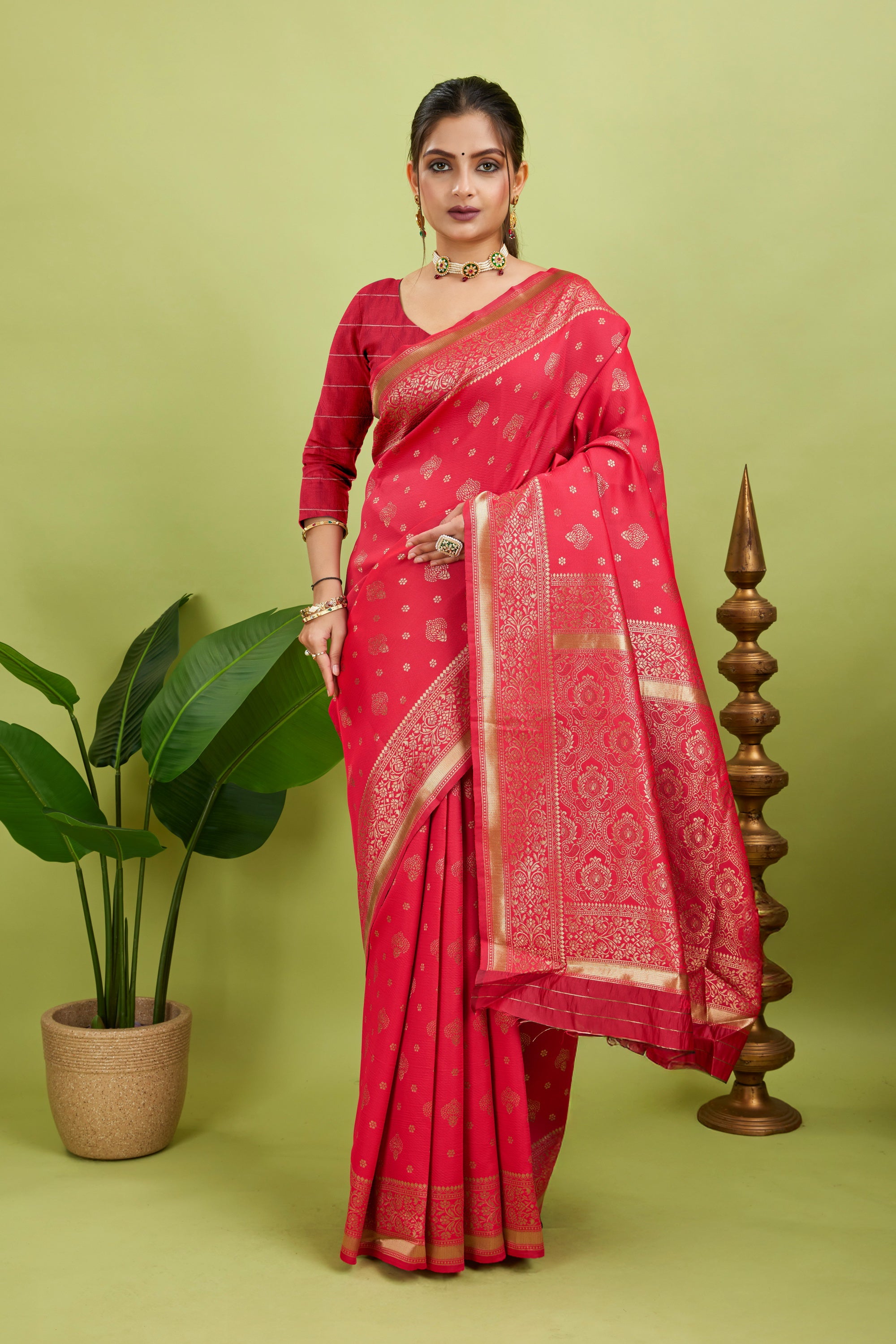 Pink Woven Banarasi Silk Saree