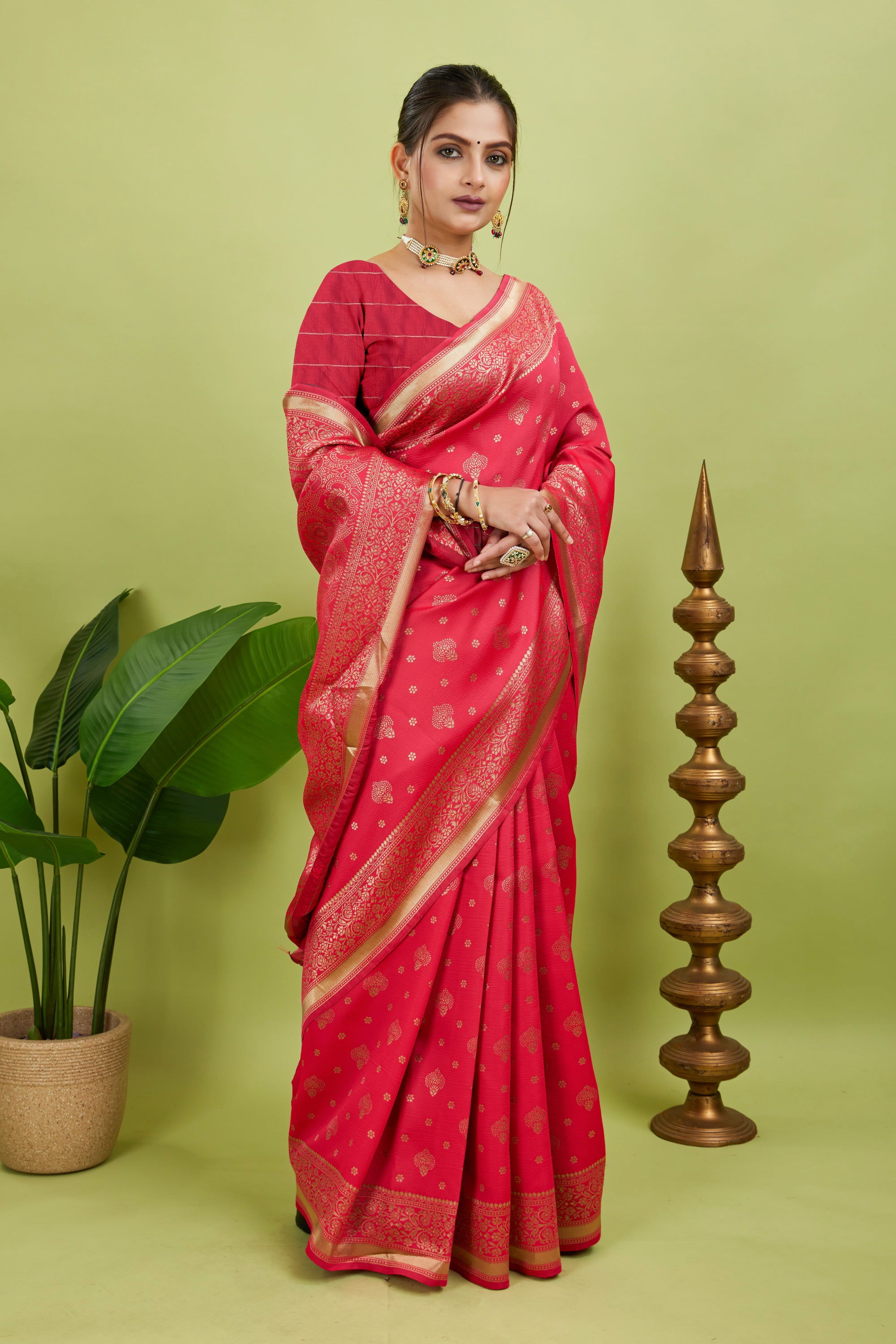 Pink Woven Banarasi Silk Saree
