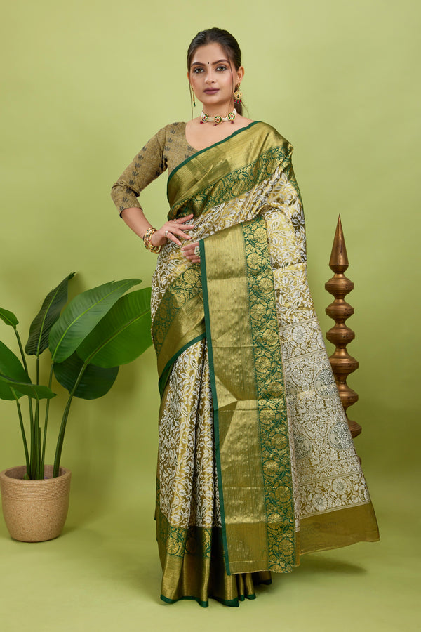 Kanjivaram silk Fabric With With Gold Zari Work Silk Saree