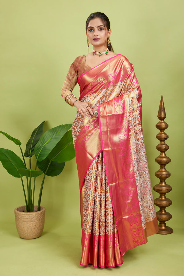 Pink Woven Kanjivaram Silk Saree