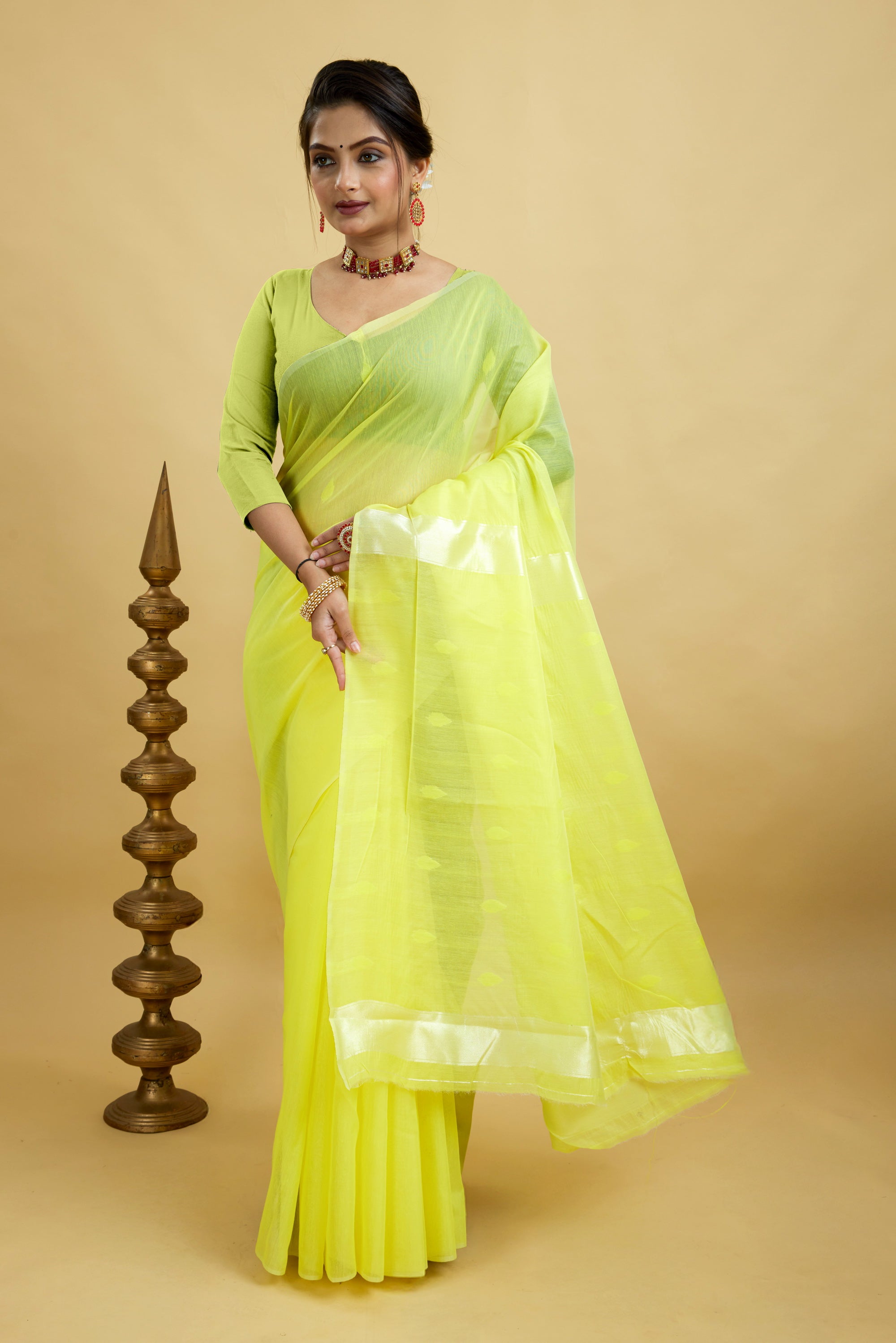 Yellow Woven Cotton Silk Saree