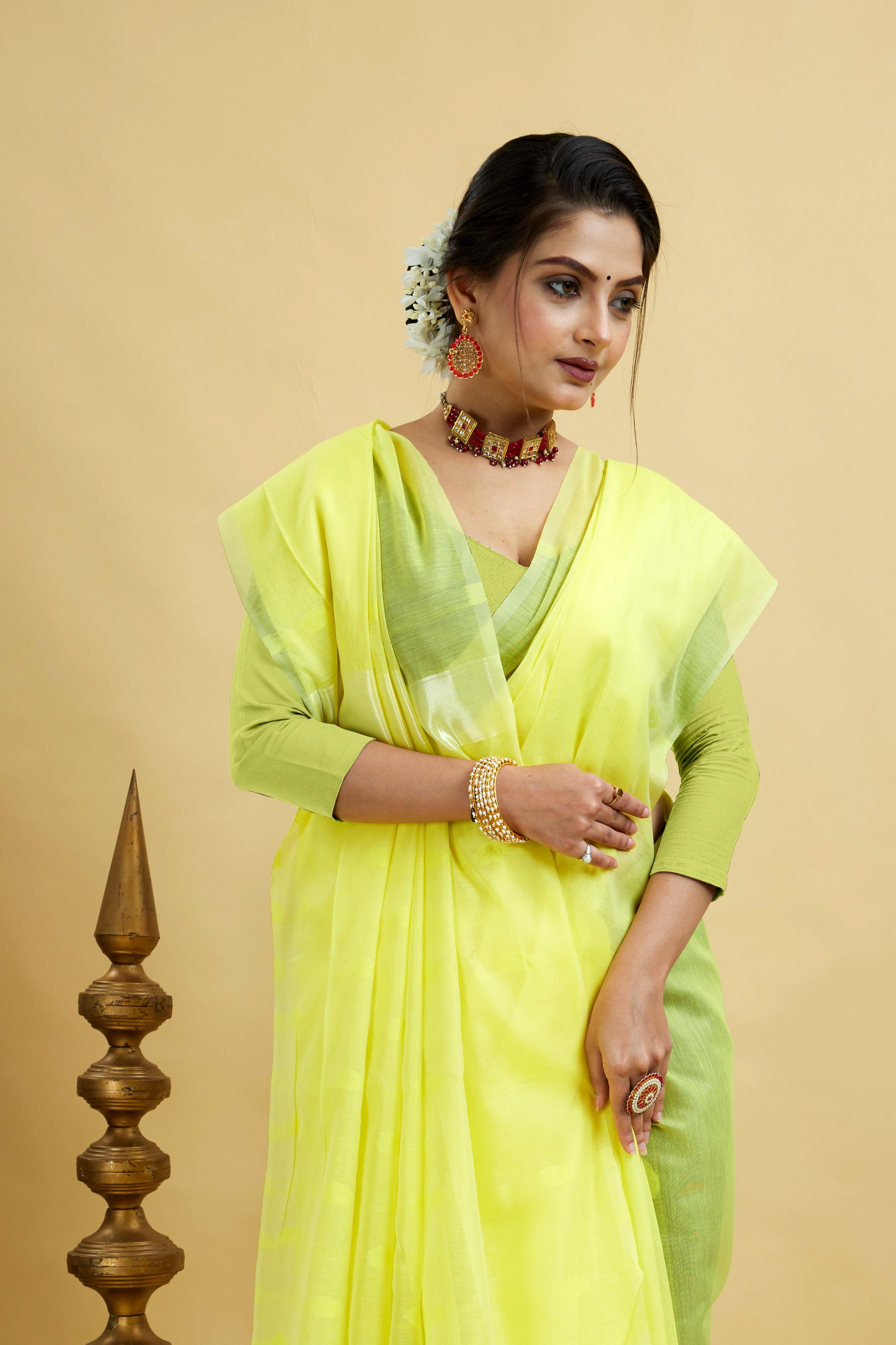 Yellow Woven Cotton Silk Saree